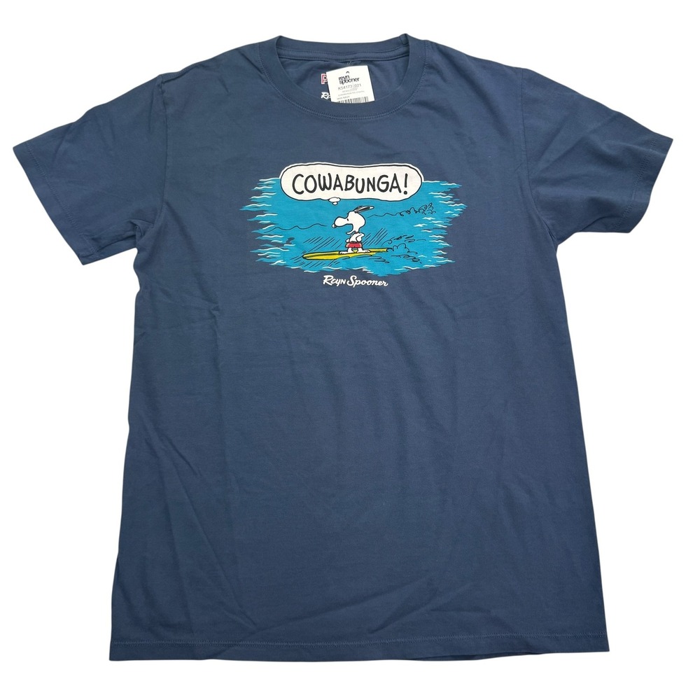 Peanuts Reyn Spooner Shirt Youth Large Cowabunga Snoopy Surf Graphic Tee New